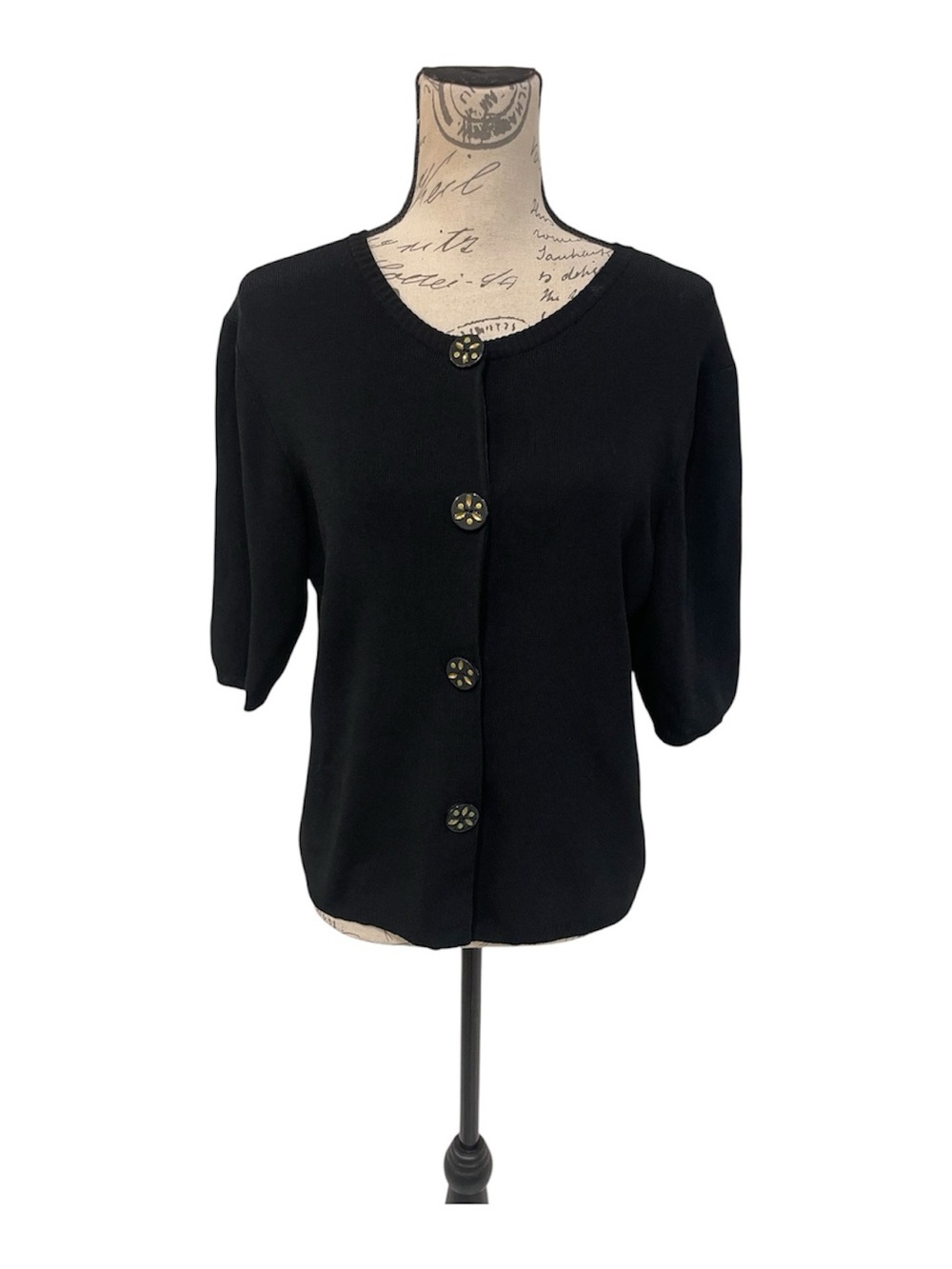 Josephine Chaus Black Knit Button Front Cardigan Top Size Small - Picture 2 of 9